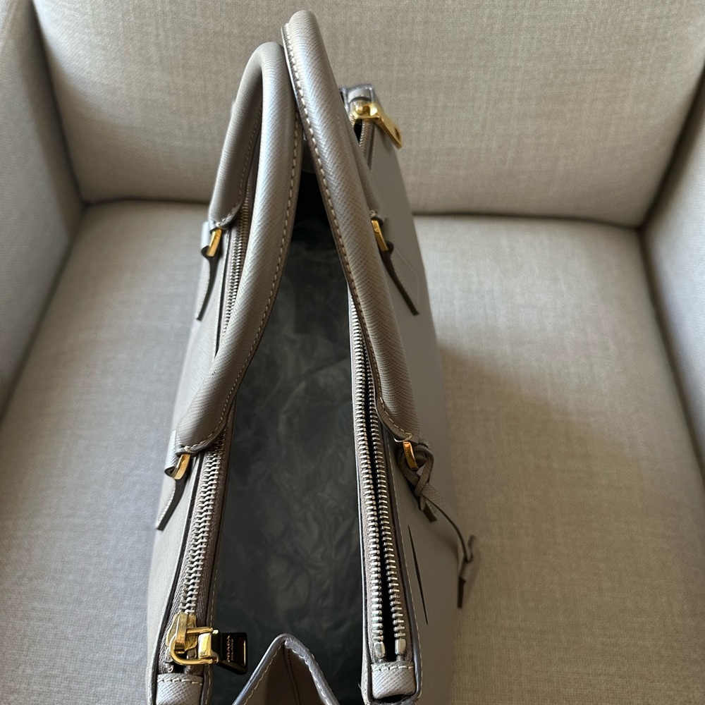 Prada Taupe Leather Handbag with Gold Accents - Picture 8 of 15